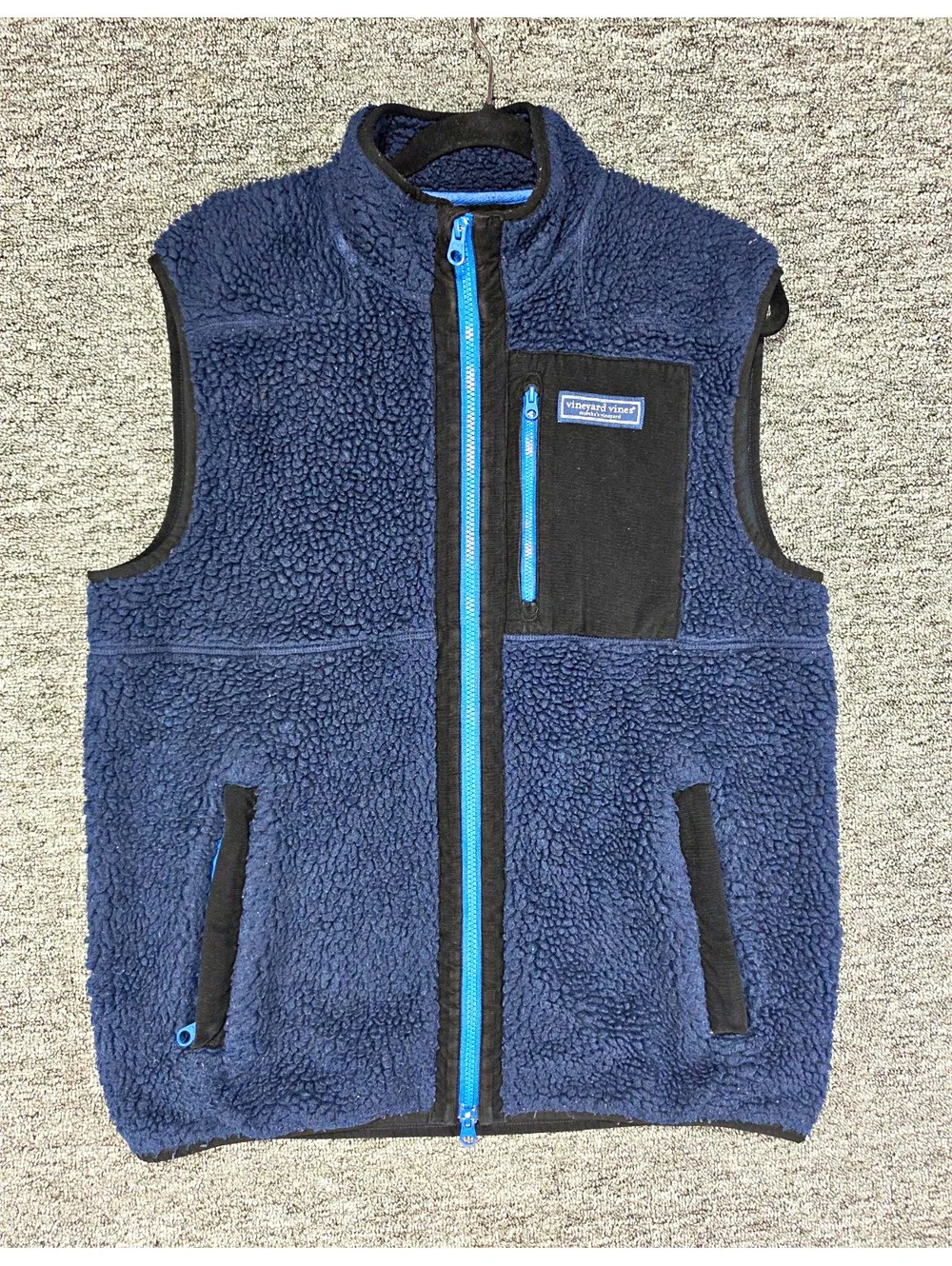 Vineyard Vines SuperShep Men's Vest Blue Full Zip Stand-Up Collar Pockets M